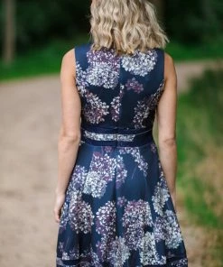 DRESS CODE Navy And Grey Floral Print Fit And Flare Dress Dresses