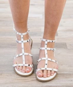 Legend Shoes White Studded Strappy Sandals