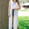 ALLIE ROSE Cream Crochet Trim Duster Length Vest Tops