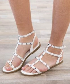 Legend Shoes White Studded Strappy Sandals