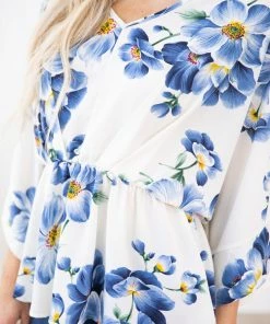 Hailey And Co Off White Floral Dolman Sleeve Peplum Top SHORT SLEEVES