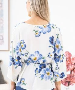 Hailey And Co Off White Floral Dolman Sleeve Peplum Top SHORT SLEEVES