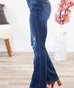 Cello Medium Wash Distressed Flare Jeans
