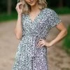 White Birch Black And Ivory Floral Surplice Front Dress