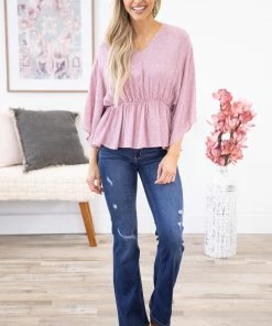 White Birch Orchid Ditsy Floral Elastic Waist Peplum Top