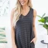 Heimish Dresses Grey And Black Stripe Dress With Pockets