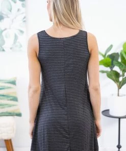 Heimish Dresses Grey And Black Stripe Dress With Pockets