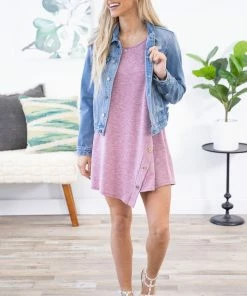 PS KATE Mauve Rib Knit Button Detail Dress Dresses