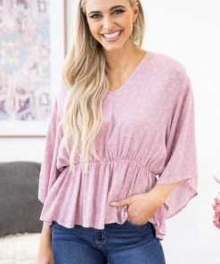 White Birch Orchid Ditsy Floral Elastic Waist Peplum Top