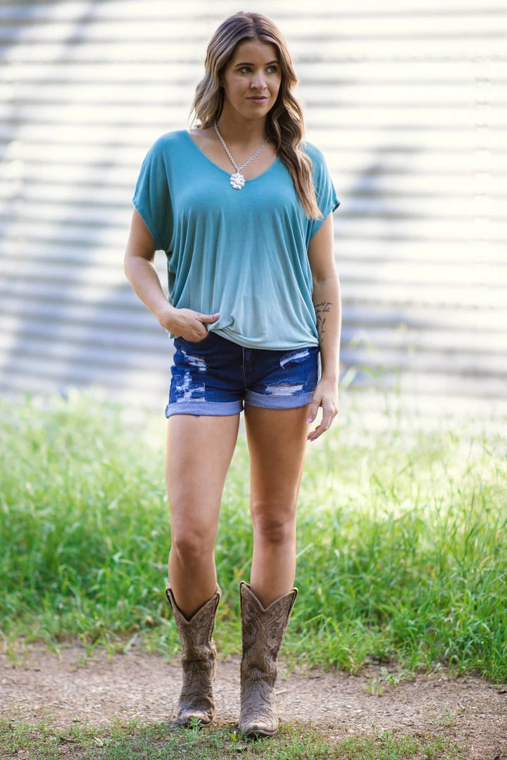 Enti Teal Ombre Dolman Sleeve Top 4 Enti Teal Ombre Dolman Sleeve Top