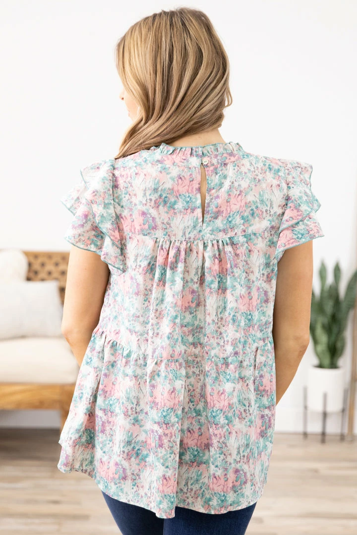 Jodifl Tops Mint Multicolor Floral Ruffle Cap Sleeve Top 5 Jodifl Tops Mint Multicolor Floral Ruffle Cap Sleeve Top