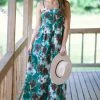 Kori America Jade And Brown Floral Print Maxi Dress