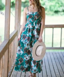 Kori America Jade And Brown Floral Print Maxi Dress
