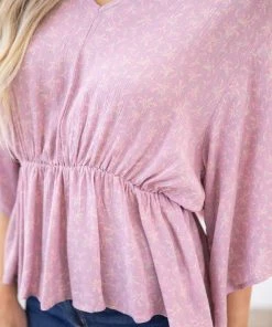 White Birch Orchid Ditsy Floral Elastic Waist Peplum Top