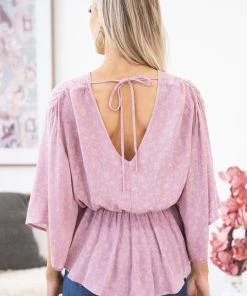 White Birch Orchid Ditsy Floral Elastic Waist Peplum Top