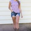 Reborn J Tops Lavender Floral Print Flutter Sleeve Top