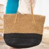 Fame Accessories Tan And Black Straw Tote Bag