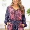 Kori America Navy Multicolor Floral Long Sleeve Romper Dresses