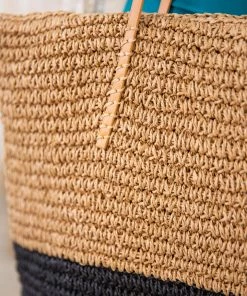 Fame Accessories Tan And Black Straw Tote Bag