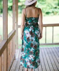 Kori America Jade And Brown Floral Print Maxi Dress