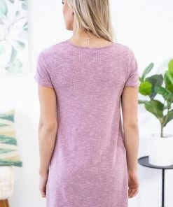 PS KATE Mauve Rib Knit Button Detail Dress Dresses