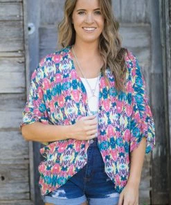 Haptics Coral And Turquoise Tie Dye Kimono Tops