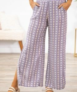 7th Ray Lavender Floral Print Knit Pants Bottoms