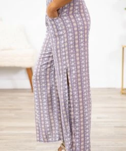 7th Ray Lavender Floral Print Knit Pants Bottoms