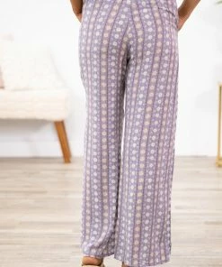 7th Ray Lavender Floral Print Knit Pants Bottoms
