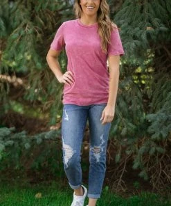 L&B Raspberry Acid Wash Short Sleeve Top