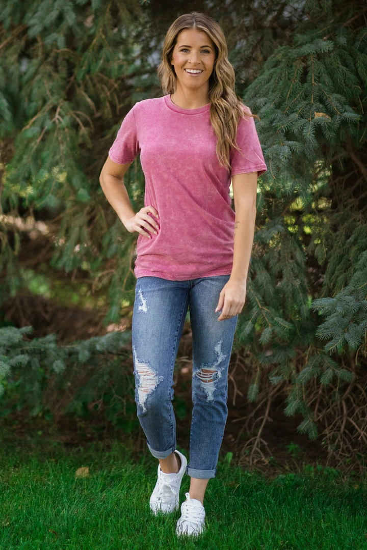 L&B Raspberry Acid Wash Short Sleeve Top 4 L&B Raspberry Acid Wash Short Sleeve Top