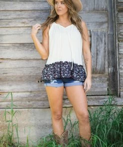 Lovely Melody Off White And Black Floral Ruffle Trim Tank 6 Lovely Melody Off White And Black Floral Ruffle Trim Tank