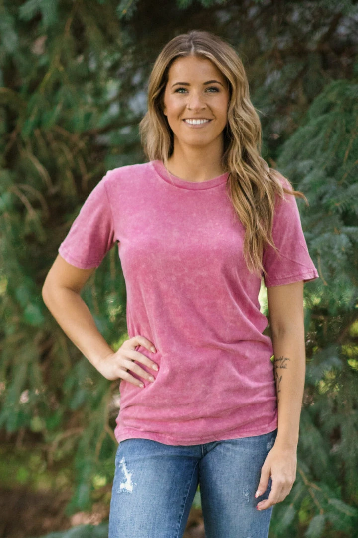 L&B Raspberry Acid Wash Short Sleeve Top 3 L&B Raspberry Acid Wash Short Sleeve Top