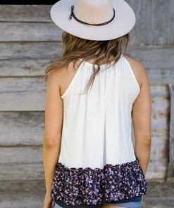 Lovely Melody Off White And Black Floral Ruffle Trim Tank 7 Lovely Melody Off White And Black Floral Ruffle Trim Tank