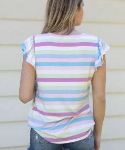 Macaron Baby Pink Multicolor Stripe Top