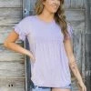 Hailey Apparel Tops Lavender Heathered Ruffle Sleeve Babydoll Top