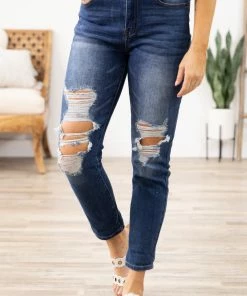 Hammer Collection Medium Wash Distressed Slim Fit Mom Jeans