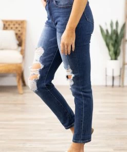 Hammer Collection Medium Wash Distressed Slim Fit Mom Jeans