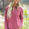 LLOVE LONG SLEEVES Wine Button Up Fray Hem Top 1 LLOVE LONG SLEEVES Wine Button Up Fray Hem Top