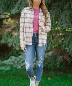 ASB FASHION Tops Tan And Taupe Plaid Button Up Top