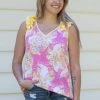 Macaron Tops Pink And Yellow Ruffle Strap Paisley Tank