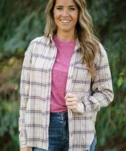 ASB FASHION Tops Tan And Taupe Plaid Button Up Top