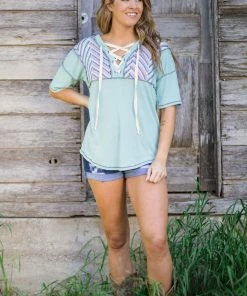 Lovely Melody Tops Mint Multicolor Chevron Bodice Top