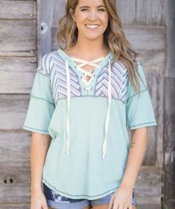 Lovely Melody Tops Mint Multicolor Chevron Bodice Top