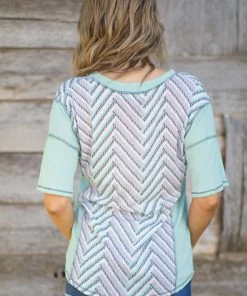 Lovely Melody Tops Mint Multicolor Chevron Bodice Top