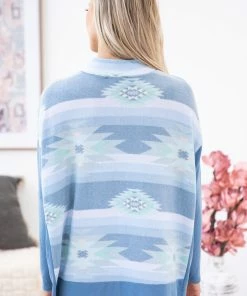 Hailey And Co LONG SLEEVES Dusty Blue Aztec Print Dolman Sleeve Top
