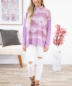 Hailey And Co Mauve Aztec Print Dolman Sleeve Top LONG SLEEVES 9 Hailey And Co Mauve Aztec Print Dolman Sleeve Top LONG SLEEVES