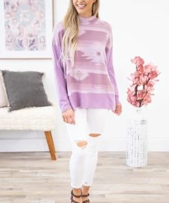 Hailey And Co Mauve Aztec Print Dolman Sleeve Top LONG SLEEVES