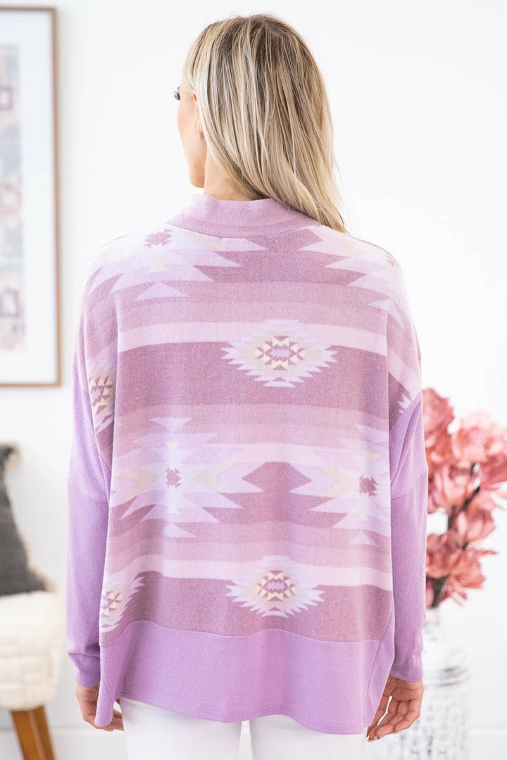 Hailey And Co Mauve Aztec Print Dolman Sleeve Top LONG SLEEVES 6 Hailey And Co Mauve Aztec Print Dolman Sleeve Top LONG SLEEVES