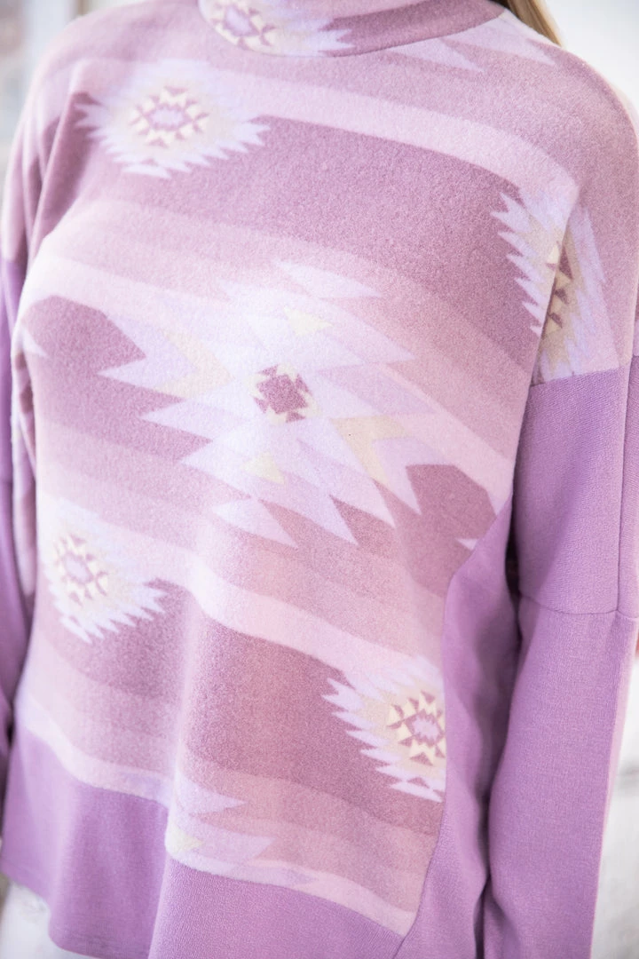 Hailey And Co Mauve Aztec Print Dolman Sleeve Top LONG SLEEVES 7 Hailey And Co Mauve Aztec Print Dolman Sleeve Top LONG SLEEVES